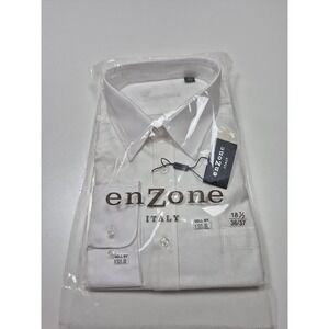 EnZone Dress Shirt Mens 18.5 36/37 White Twill Spread Collar Cotton Long Sleeve